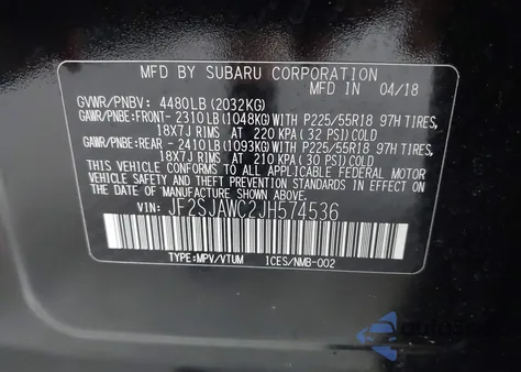 2018 Subaru Forester 2.5I Touring z USA, uszkodzony, nr VIN JF2SJAWC2JH574536